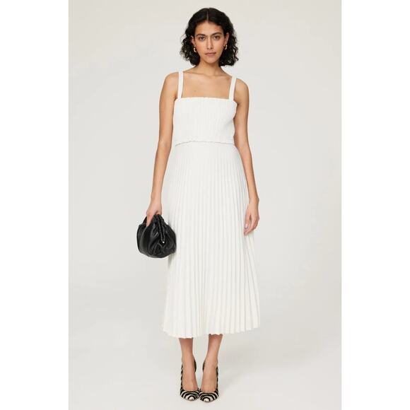 Proenza Schooler White Label Smocked Pleated Midi Dress White Size 2 Retail $595 - Picture 1 of 11